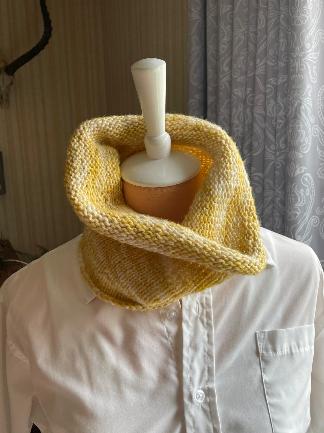 Yellow Knitted Cowl Infinity Scarf Handmade Gift for Her Ready to Ship ...