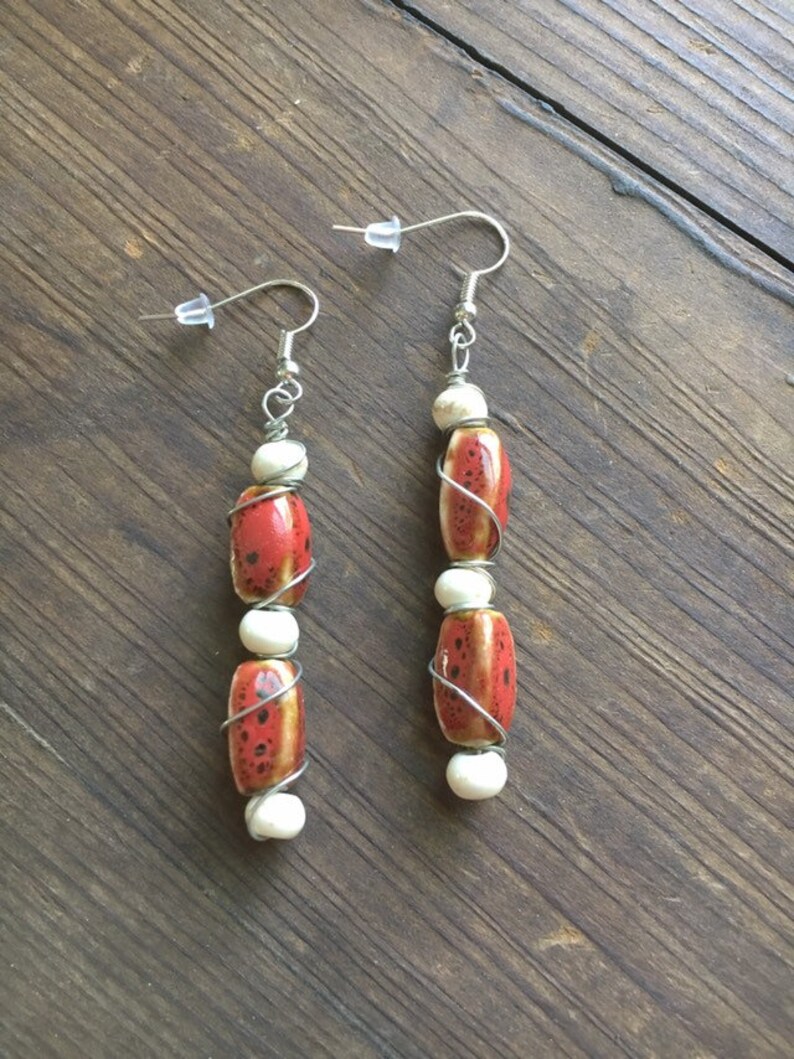 Handmade Jewelry Ceramic /& Stone Bead Drop Earrings Ready to Ship Drop Earrings Gift for her
