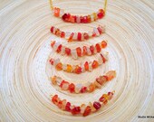 Multicolor Glass Necklace, Gold Necklace with Sea Glass Chips, Colorful Glass Nuggets Necklace, Funky Beaded Necklace Sea Glass, Tangerine