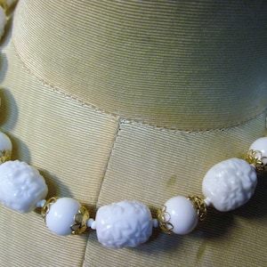 Vintage White Floral Beaded HONG KONG Necklace