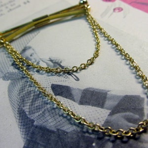 Groom/Groomsmen - Vintage Gold Tone Tie Clip with Two Chains