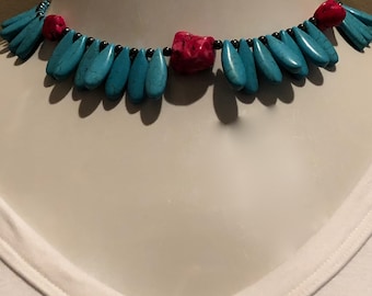 Chunky Dyed Turquoise , and Hot Pink Necklace