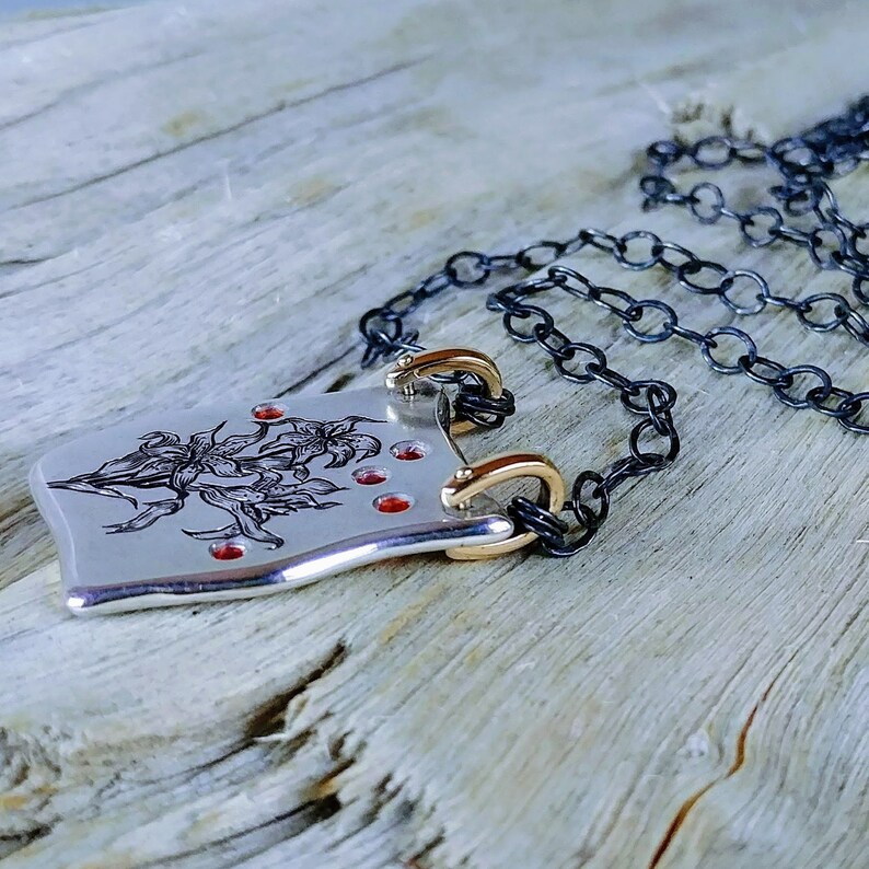 Lily Necklacetiger Lily Jewelryhand Engraved Flowersfire Etsy