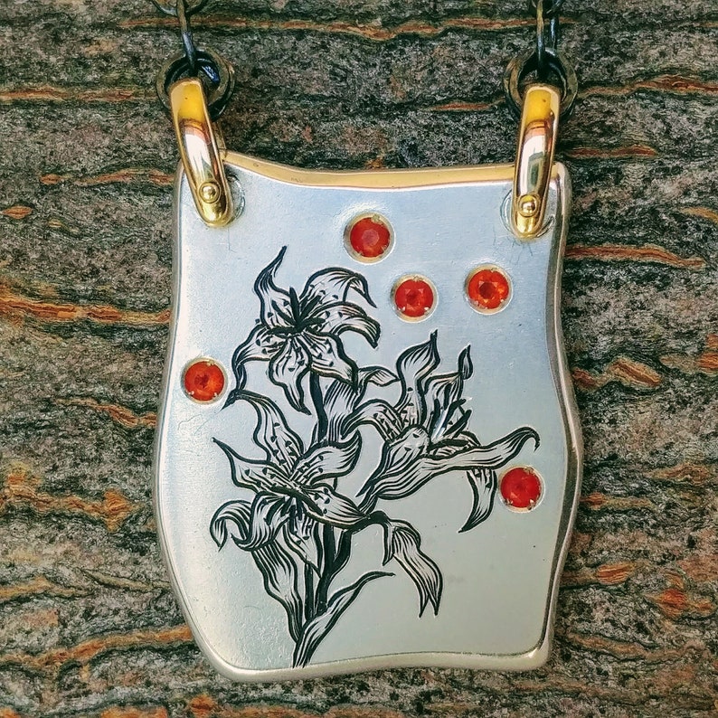 Lily Necklacetiger Lily Jewelryhand Engraved Flowersfire Etsy