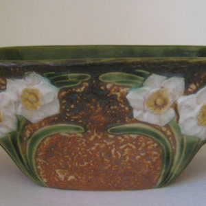 Antique Roseville pottery jonquil bowl, 1930&#39;s, Antique pottery, Arts and Crafts era Roseville pottery, Art pottery, Rustic home decor
