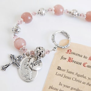 Saint Agatha Rosary Bracelet with Novena, Patron Saint of those Struggling with Breast Cancer, Catholic Jewelry, Moonstone Rosary Bracelets image 4