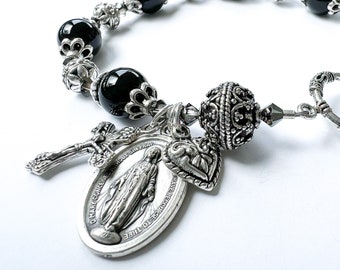 Sophisticated Miraculous Medal Rosary Bracelet, Genuine Onyx Rosary Bracelet, Confirmation Gifts, RCIA Sponsor Gifts, Catholic Sacramentals