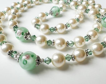 Beautiful Catholic Rosary with Swarovski Pearls and Lampwork Czech Beads, Catholic Baptism, First Holy Communion and Confirmation Gifts