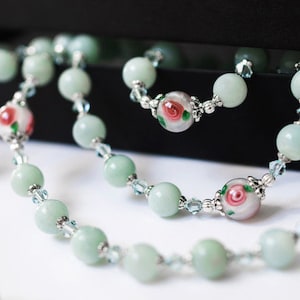 Stunning Heirloom Catholic Rosary with Genuine Amazonite and Handblown Czech Lampwork Beads and Swarovski Crystals, Sacramental Gifts image 2