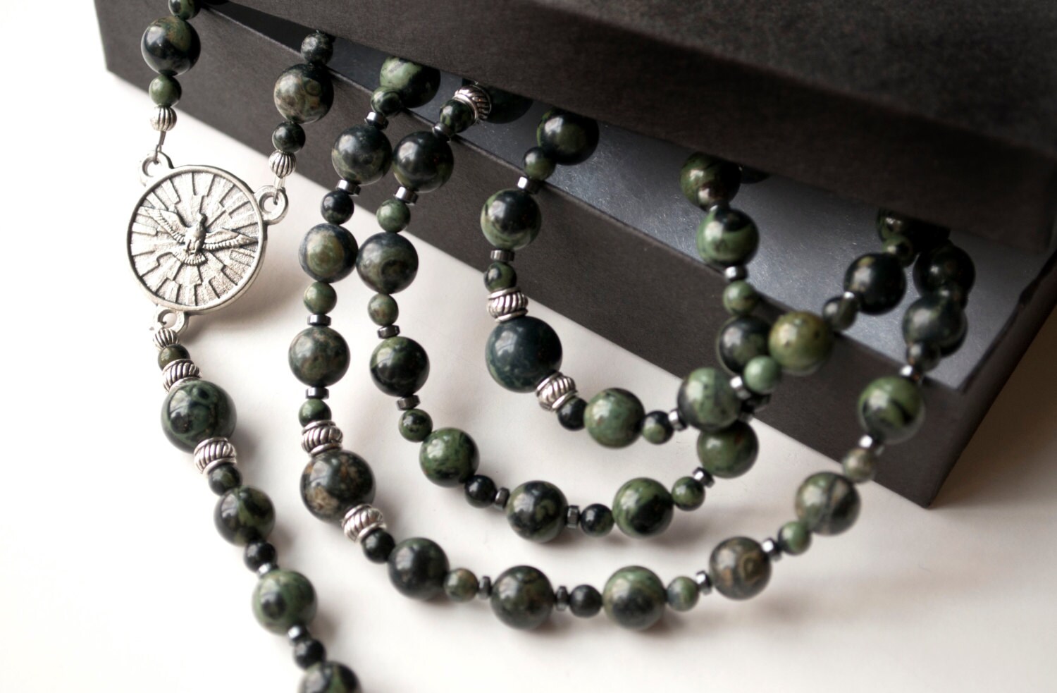 Rosaire Catholique Pour Hommes avec Pierres Précieuses de Jaspe Authentiques, Cadeaux Confirmation, 