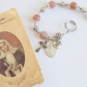 Saint Agatha Rosary Bracelet with Novena, Patron Saint of those Struggling with Breast Cancer, Catholic Jewelry, Moonstone Rosary Bracelets image 6