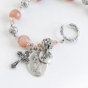 Saint Agatha Rosary Bracelet with Novena, Patron Saint of those Struggling with Breast Cancer, Catholic Jewelry, Moonstone Rosary Bracelets image 2