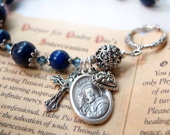 Saint Padre Pio Genuine Lapis Rosary Bracelet with Novena, Patron Saint of Healing, Catholic Jewelry, Confirmation Gifts, Healing Saints