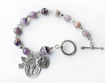 Our Lady Untier of Knots Flower Amethyst Rosary Bracelet, or Choose another Saint, Catholic Jewelry, Confirmation Gifts, Catholic Mom Gifts