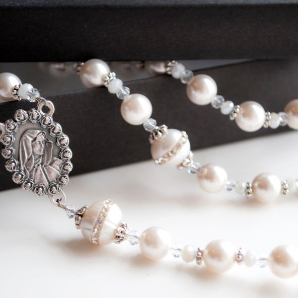 Simply Heavenly Swarovski Pearls Catholic Rosary, Christening Gifts, First Communion Gifts, Wedding Rosary, Catholic Gifts for Mothers