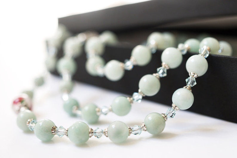 Stunning Heirloom Catholic Rosary with Genuine Amazonite and Handblown Czech Lampwork Beads and Swarovski Crystals, Sacramental Gifts image 4