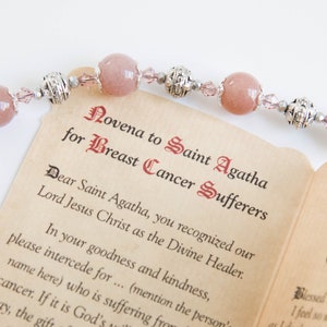 Saint Agatha Rosary Bracelet with Novena, Patron Saint of those Struggling with Breast Cancer, Catholic Jewelry, Moonstone Rosary Bracelets image 3