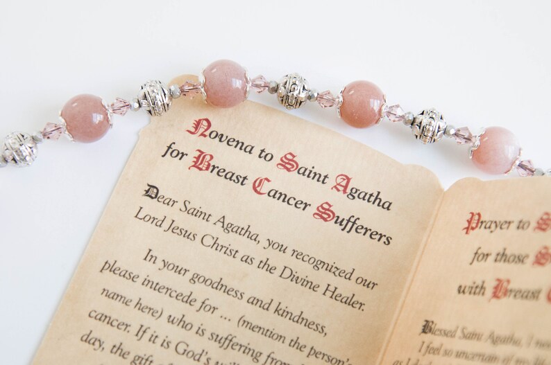 Saint Agatha Rosary Bracelet with Novena, Patron Saint of those Struggling with Breast Cancer, Catholic Jewelry, Moonstone Rosary Bracelets image 3