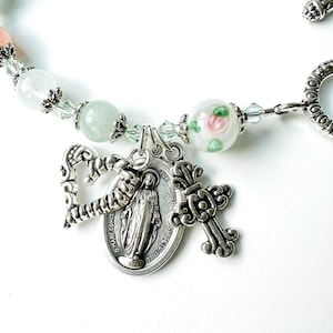 Beautiful Miraculous Medal Rosary Bracelet  with Morganite Stone and Swarovski Crystals, Confirmation Gifts, Our Lady of Grace Bracelets