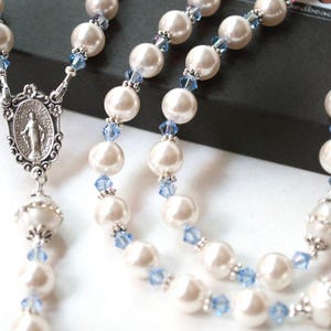 Something Blue Catholic Wedding Rosary, Bridal Bouquet Rosaries, Catholic Wedding Gifts, First Communion & Confirmation Gifts, Pearl Rosary
