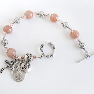 Saint Agatha Rosary Bracelet with Novena, Patron Saint of those Struggling with Breast Cancer, Catholic Jewelry, Moonstone Rosary Bracelets image 1