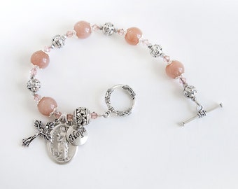 Saint Agatha Rosary Bracelet with Novena, Patron Saint of those Struggling with Breast Cancer, Catholic Jewelry, Moonstone Rosary Bracelets