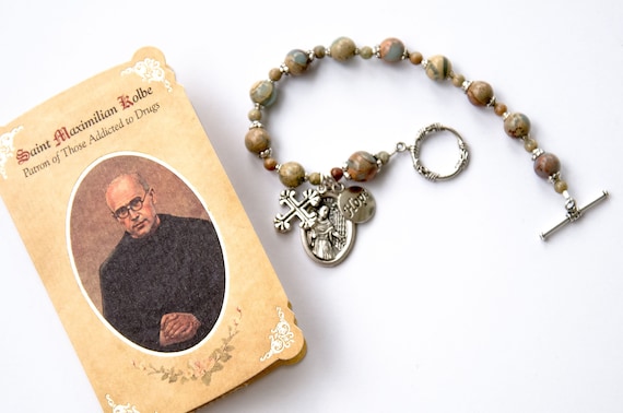 7 1/2 Inch November Birth Month Bead Rosary Bracelet with Patron Saint Petite Charm 7 1/2 Inch November Birth Month Bead Rosary Bracelet with Patron Saint Petite Charm