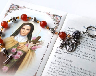 Saint Therese Rosary Bracelet with Novena Prayer Book, Confirmation Gifts, Catholic Jewelry, St. Therese the Little Flower Rosary, RCIA Gift