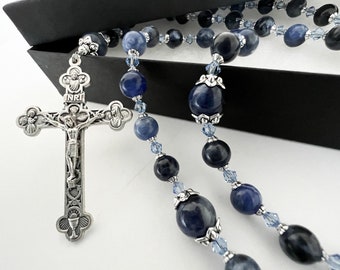 Heirloom Catholic Rosaries, First Holy Communion Gifts, Confirmation Gifts,  Sodalite Gemstone and Swarovski Crystal Rosary, Sacramentals