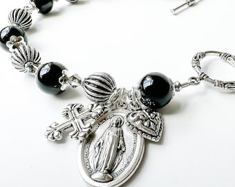 Beautiful Miraculous Medal Onyx Rosary Bracelet, Catholic Jewelry, Confirmation Gifts, RCIA Gifts, Catholic Sacramentals