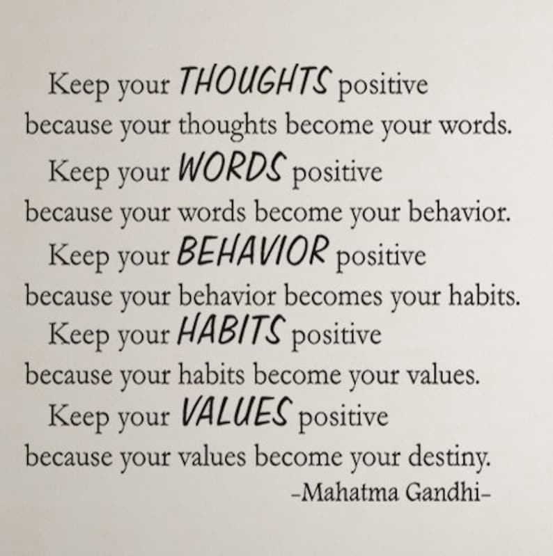 keep your thoughts positive gandhi inspirational | etsy