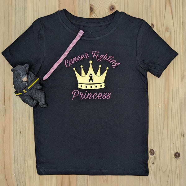 Kids/Toddler Port Shirt, "Cancer Fighting Princess". Zippered shirt for easier port access during chemo/blood/platelets infusions or labs