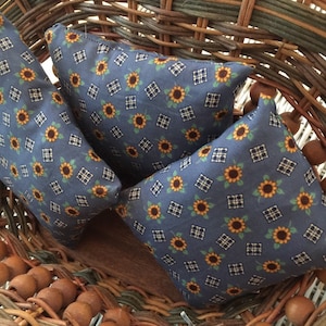 mini blue pillows with sunflowers for basket or tier tray