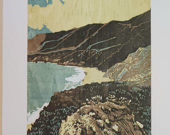 Seascape woodcut