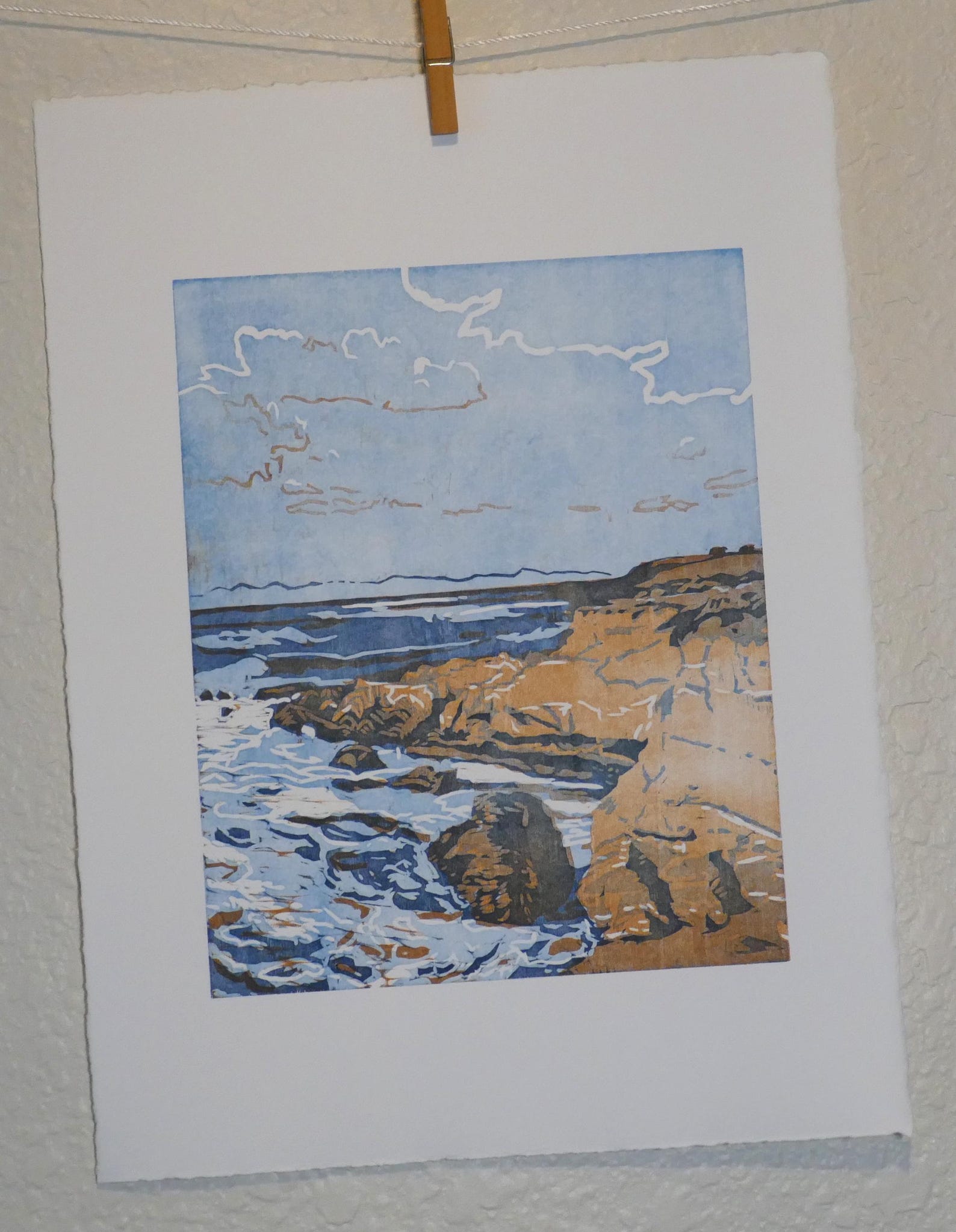 Seascape woodcut