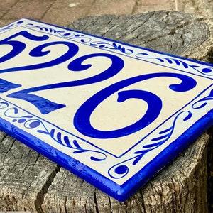 Visible 5 inch High House Numbers Custom Hand Painted Address Tiles Horizontal. Outdoor Address Sign, Italian Personalized family name sign