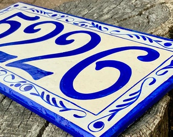 Visible 5 inch High House Numbers Custom Hand Painted Address Tiles Horizontal. Outdoor Address Sign, Italian Personalized family name sign