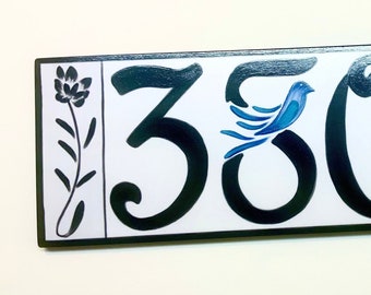Large 5 inch house numbers for address, Bluebird modern custom plaques, Personalized address signs, housewarming and holiday gift, 6 sizes.