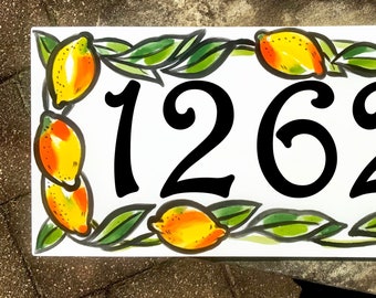 Lemon house number plaque, Hand painted address sign, Italian ceramics, Welcome sign, Name sign,