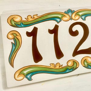 Porcelain hand painted house numbers. Resort sign, Welcome sign, Door address numbers, Ceramic house numbers, decorative unique tile.