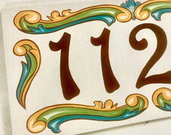 Hand Painted Porcelain House Number Sign, Decorative Tile