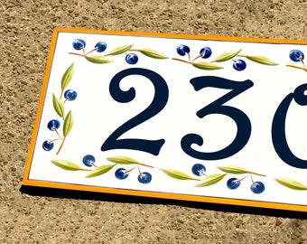 Hand Painted Ceramic House Number Plaque, Olive Branch Address Sign