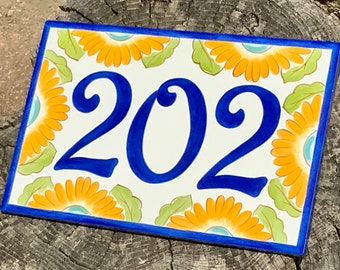 Sunflowers house number plaque, Choose from 3 sizes, Floral door sign, Address sign, Address tile, ceramic hand painted sign, door numbers