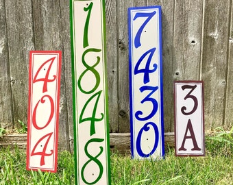 Custom Vertical Porcelain House Number Sign, Fence Post Address Plaque