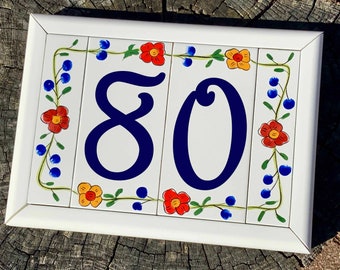 Floral House Numbers With Frame Personalized Custom Address Tiles Sign, Ceramic House Number Decorative Housewarming Home Sign Spanish Decor