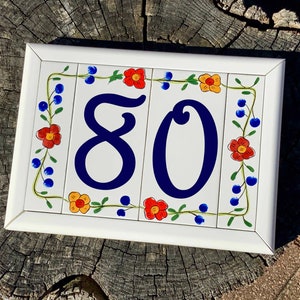 Floral House Numbers With Frame Personalized Custom Address Tiles Sign, Ceramic House Number Decorative Housewarming Home Sign Spanish Decor