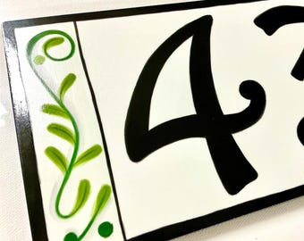 Modern Visibly large 5" Numbers Porcelain House Number Sign, Green Vines, Custom Address Plaque