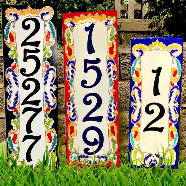 Vertical ceramic house numbers, Numbers and letters house sign Custom personalize sign Hand painted Italian and Spanish numbers Housewarming