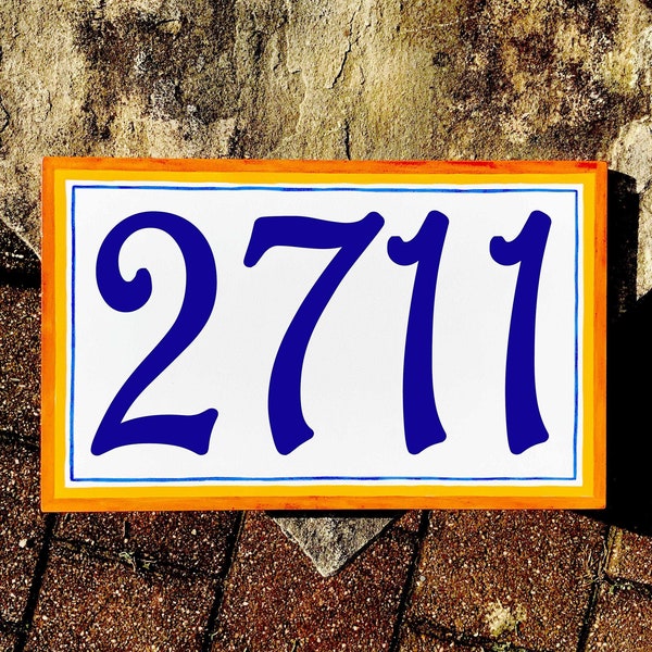 Choose Any 3 Colors Custom Hand Painted Ceramic Address Sign Decorative Tile, House Number Plaques Personalized to Your Decor Terra Cotta