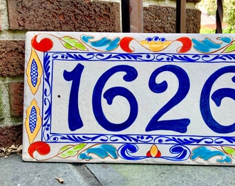 House Numbers Plaque, Hand Painted Porcelain Address Sign, Italian Custom Ceramic Tile House Number, Frost-proof Outdoor Address Plaque